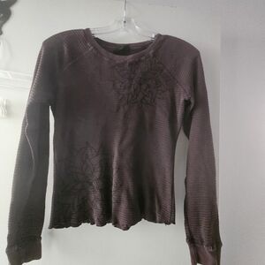 GUC Athleta Sz. S Dark Purplish Long Sleeve Thermal Top With Black Floral Design